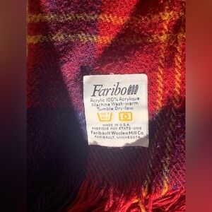 Vintage Faribo Stadium Red Navy Plaid Blanket